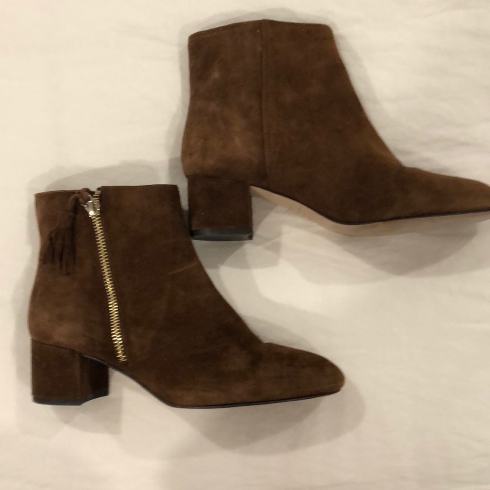 Ann Taylor Kyle Suede Tassel Block Heeled Booties